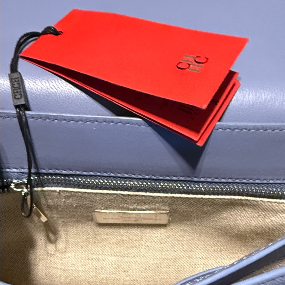 Carolina Herrera (NWOT) Leather Light Blue Structured Top-Handle Crossbody Bag - Picture 5 of 11